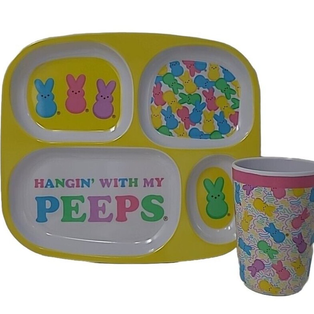 Hanging with My Peeps Themed Divided Melamine Plate And Cup Easter Basket